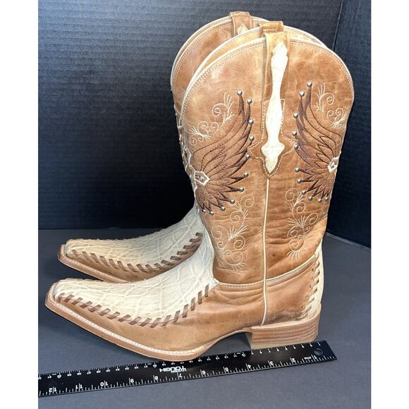 Aguila Real Men’s Embellished Brown Tan Long Toe Western Boots‎ US 7.5 main image 5